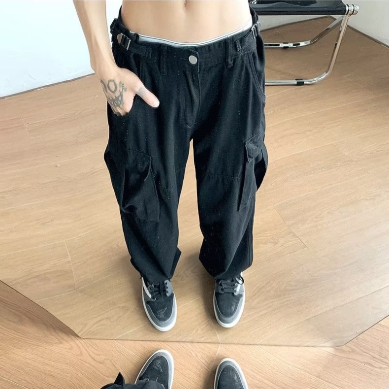 Thời trang quần ống rộng nam quần ống rộng dáng suông phối túi lớn cho nam nữ quần kaki nam quần yếm đơn giản phong cách hàn quốc cặp đôi quần dài form rộng