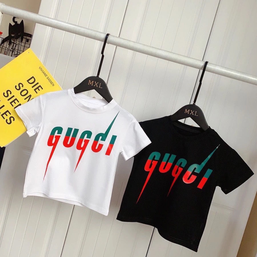 Áo Sơ Mi Gucci Ngắn Tay In Họa Tiết Chữ 3D Phối Đèn Độc Đáo Thời Trang Cho Bé Gái