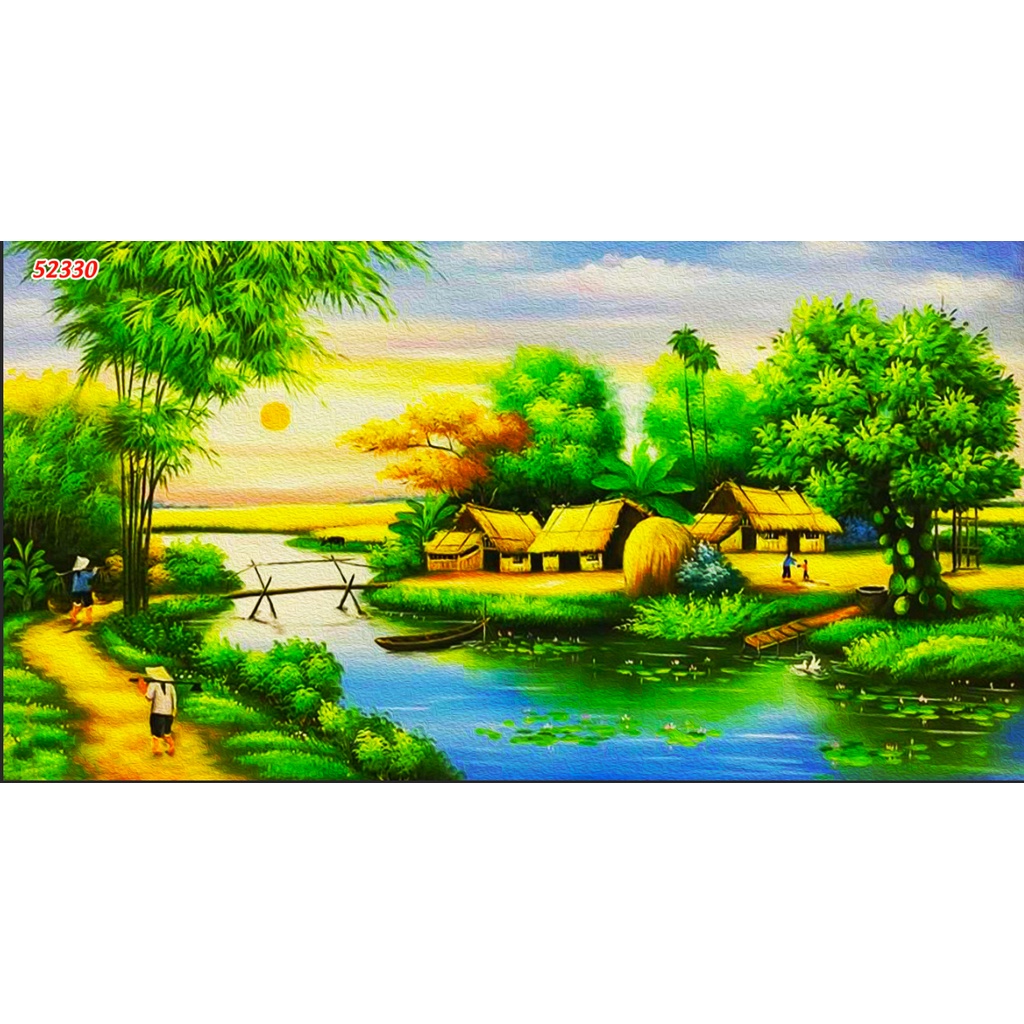 Tranh Dán Tường 3D Làng Quê Đồng Quê Lúa Chín