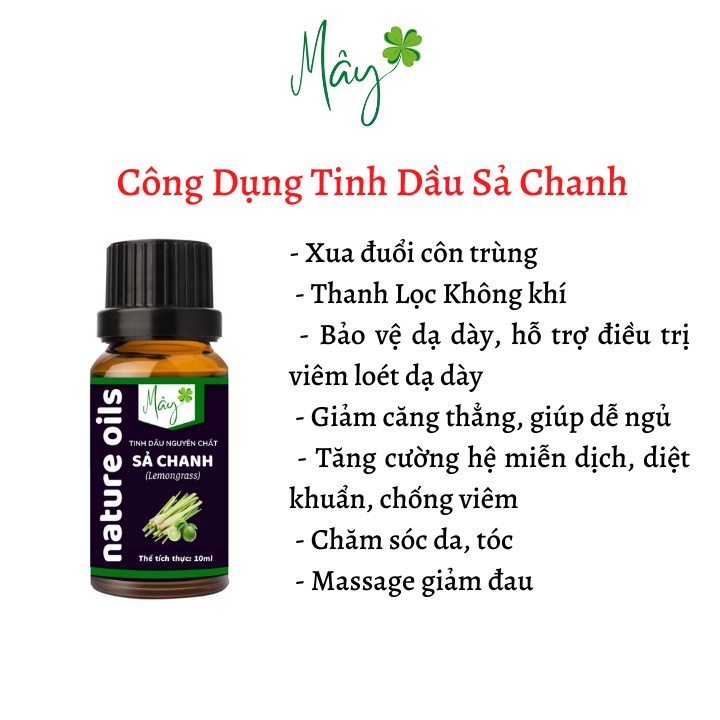 Lọ tinh dầu nguyên chất sả chanh 10ml - 50ml tinh dầu thiên nhiên thơm phòng massage đuổi muỗi - Mây