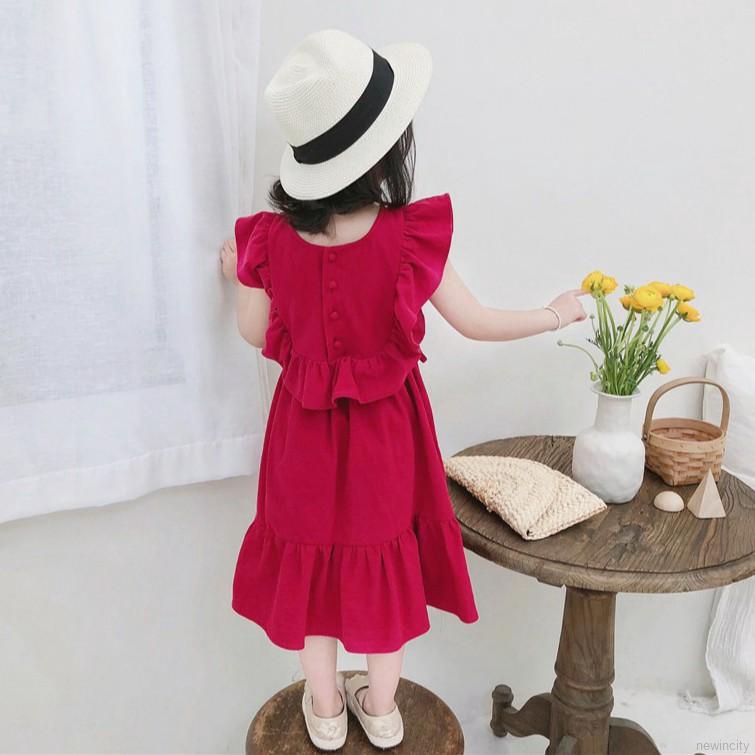 Đầm cotton sát nách màu trơn dễ thương cho bé gái