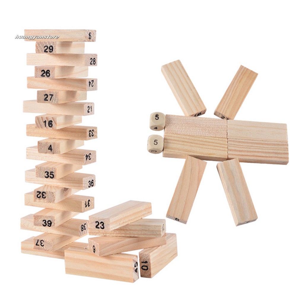 Bộ đồ chơi rút gỗ 54 khối in số vui nhộn kèm 2 viên xí ngầu