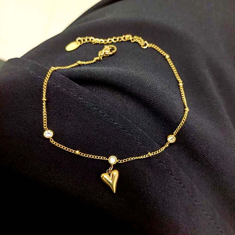 Lắc chân nữ 100% titan nguyên chất trái tim không gỉ mạ vàng 18K thời trang cho nữ