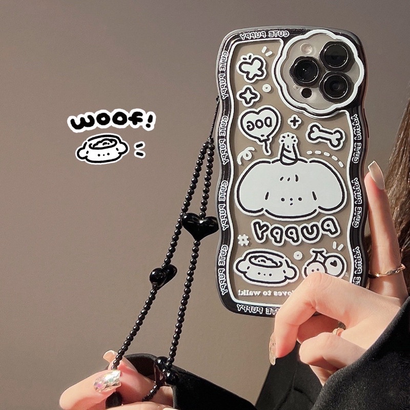 SẴN 7PLUS 8PLUS  Ốp lưng iphone mềm dẻo viền mây màu xám đem hình bé cún dễ thương