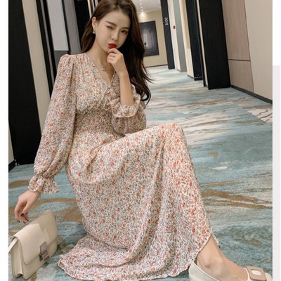 NRVP Đầm voan dáng dài họa tiết hoa thời trang 2020 dành cho nữ