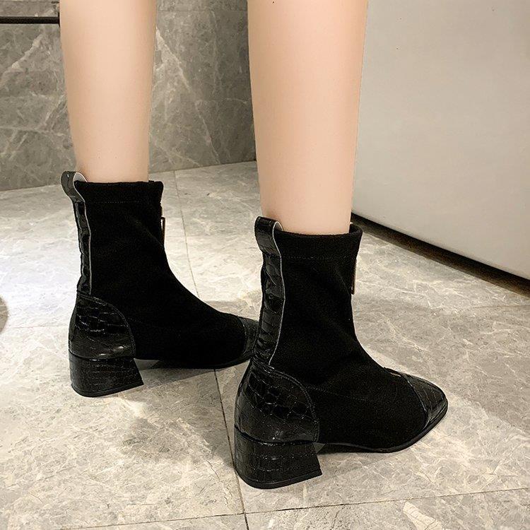 Giày Bốt Martin Co Giãn Phối Khóa Kéo Trước Thời Trang Cho Nữ