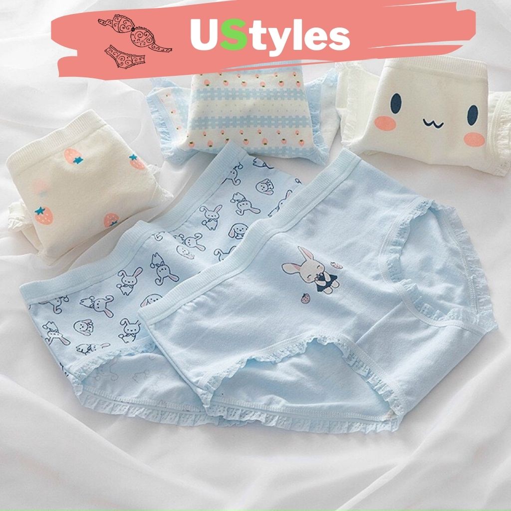 Quần lót nữ cotton cute Q7025 combo 5 cái kháng khuẩn nâng mông họa tiết dễ thương - Ustyes