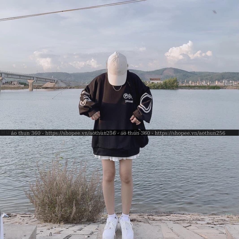 Áo nỉ sweater nữ form rộng PAB1 chất vải nỉ ngoại dáng Hàn Quốc thu đông dáng rộng tay bồng unisex nam nữ Ulzzang