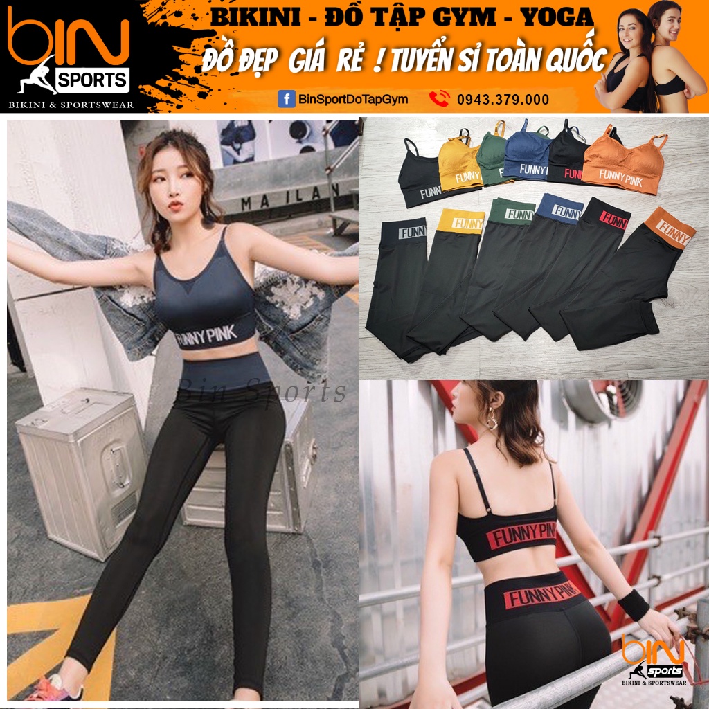 Bộ đồ tập gym yoga aerobic thể thao nữ áo bra kèm mút và quần dài chất liệu thun dệt kim thấm hút mồ hôi BINSPORTS BD140
