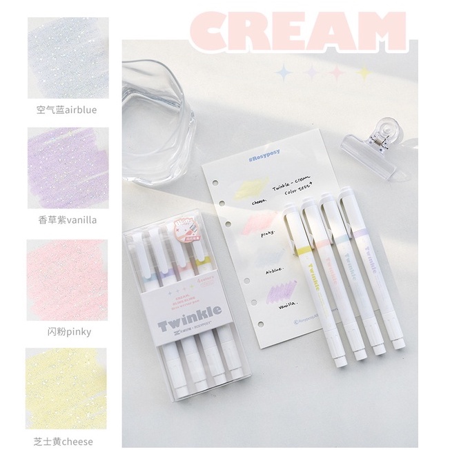 Bút nhớ BLING BLING, HIGHLIGHT có nhũ lấp lánh, bút đánh dấu màu pastel kèm nhũ siêu xinh
