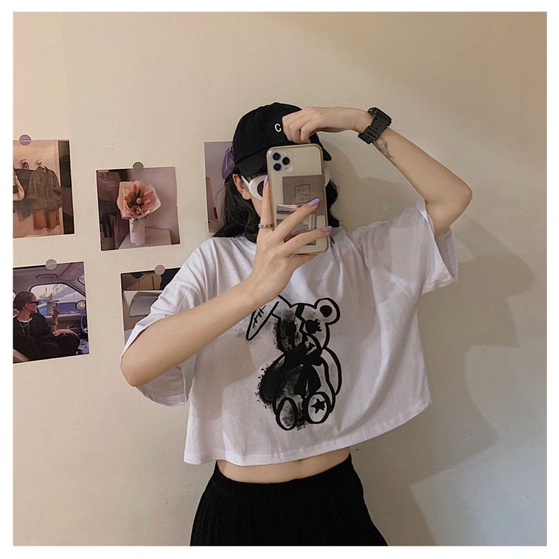 Áo Croptop Nữ Thỏ Gấu 🦋 Áo Phông Nữ Dáng Ngắn Cộc Tay In Hình 2 Màu 🦋
