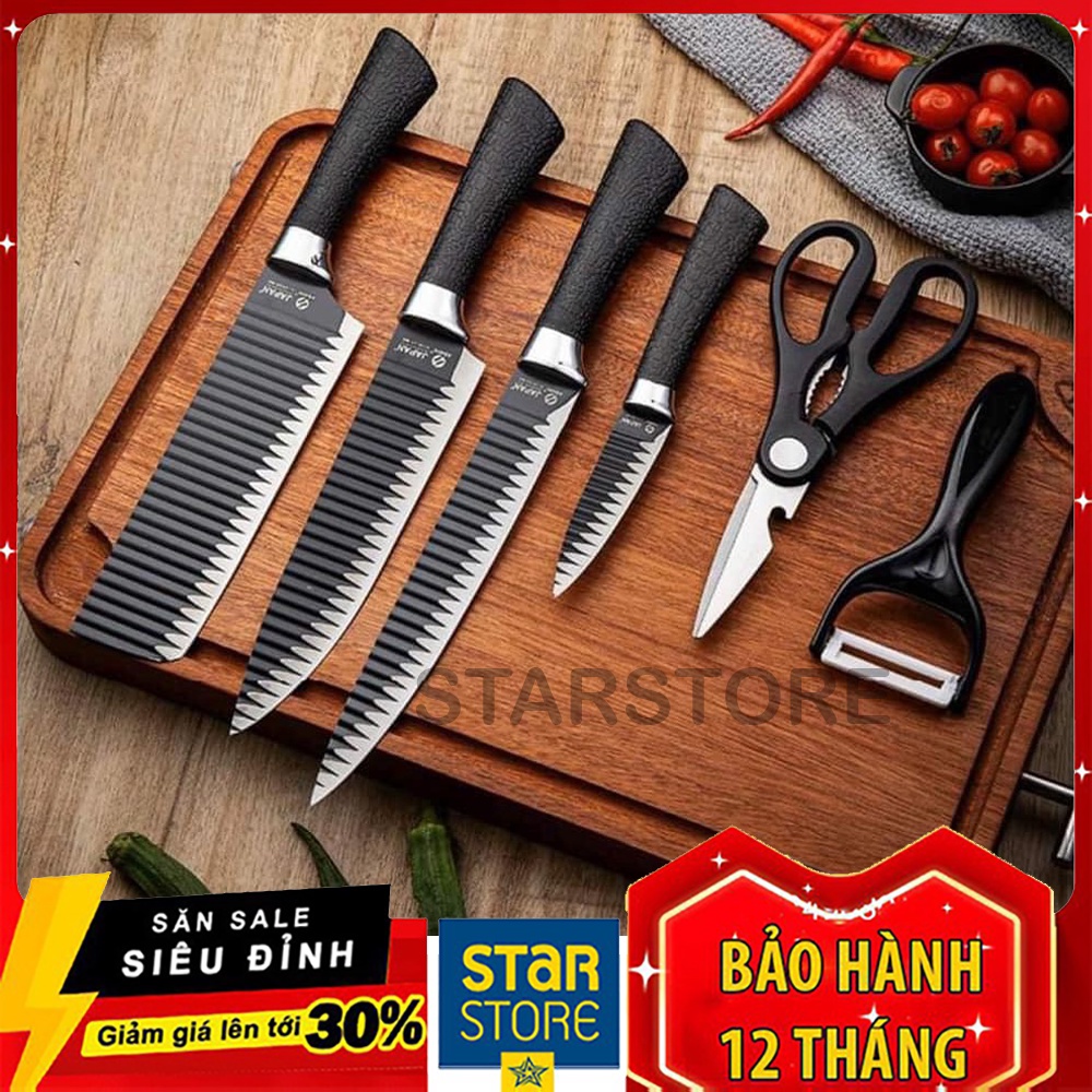 Dao Nhật 6 Món Cao Cấp Dùng Cho Nhà Bếp Cán Nhựa Lưỡi Dao Sắc Bén,Thái Thịt, Thái Rau Củ Tiện Lợi