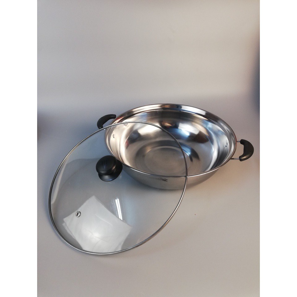 Nồi lẩu liền inox mini đa năng 28cm nắp kính