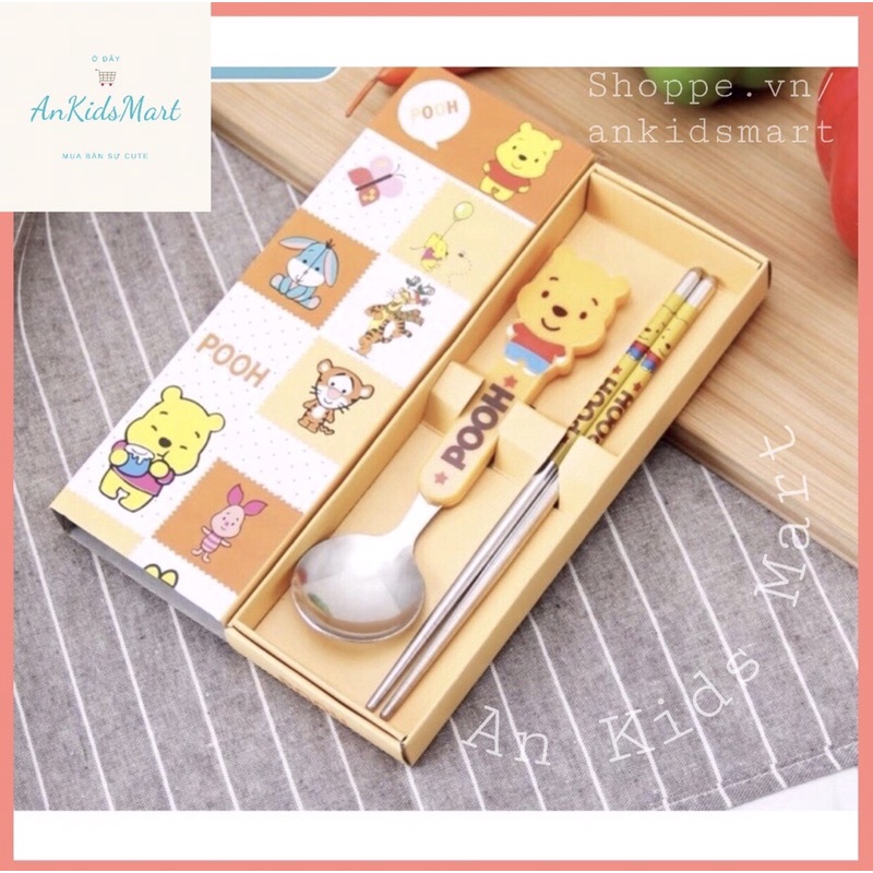 Set đũa + thìa inox hình thú hoạt hình dễ thương