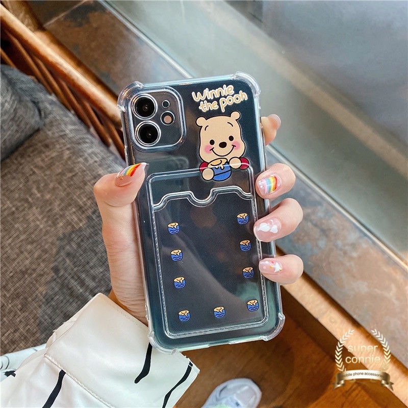 Ốp Điện Thoại Trong Suốt Kèm Ví Hình Gấu Pooh Cho iPhone 7plus iPhone XR X XS Max 6 6s 7 8 Plus 11 12 Pro Max SE 2020