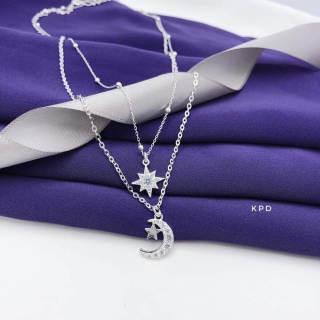 DÂY SAO KÉP LIỀN MẶT TRĂNG SAO - VÒNG CỔ BẠC