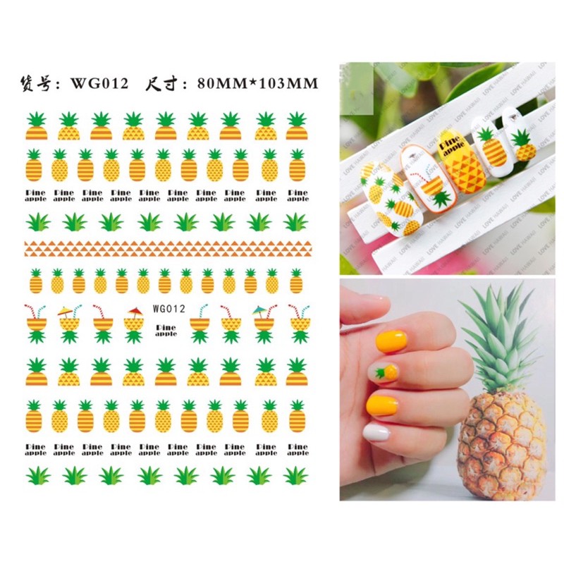 Sticker hoạ tiết trái cây, hình dán móng hoạ tiết trái cây trang trí móng nail