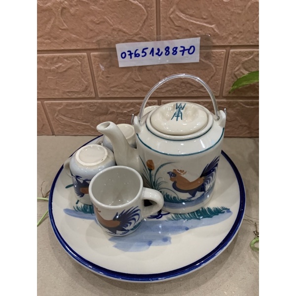 Bộ bình trà gà 500 ml 4 tách kèm dĩa gà 25 cm