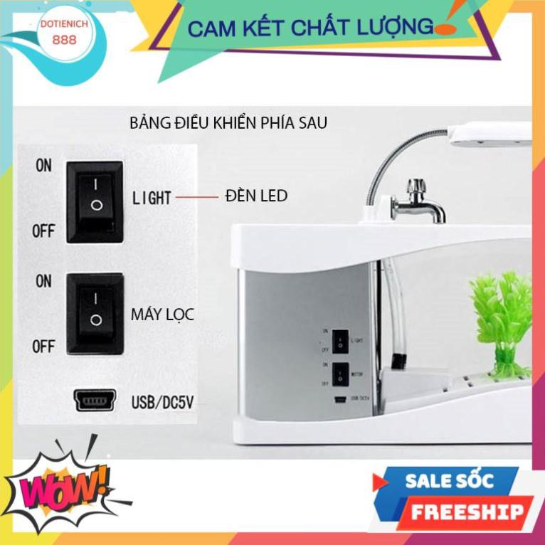 Bể cá cảnh mini ,Bể cá để bàn có đồng hồ tặng kèm đá và cây trang trí có đèn Led ( màu đen)