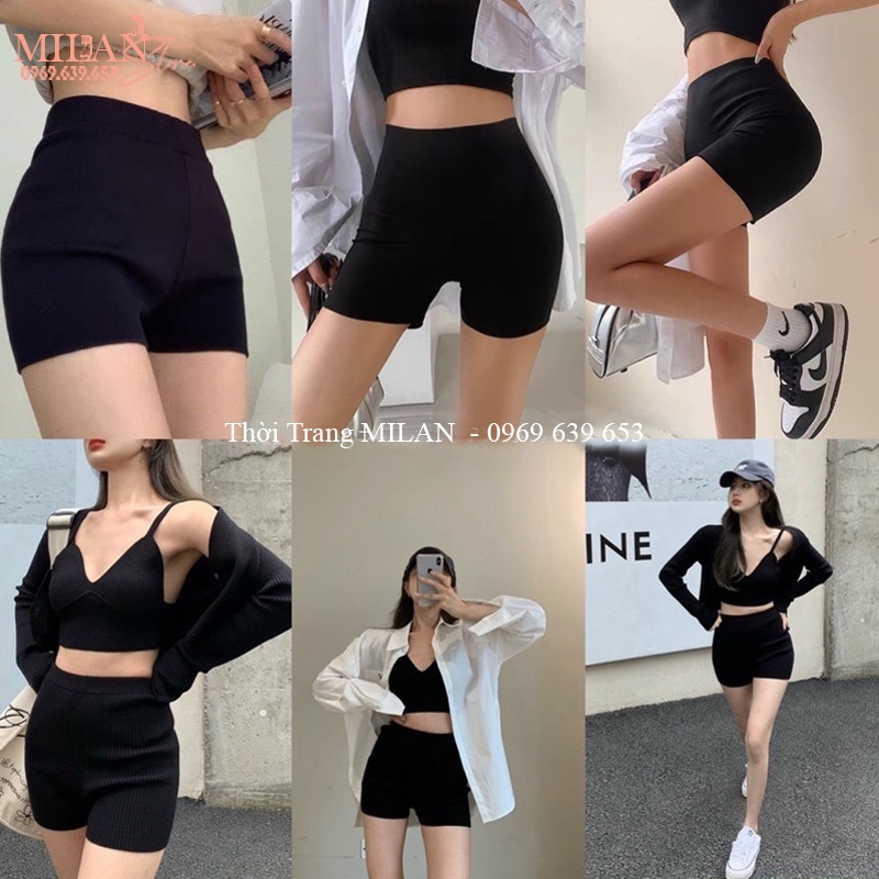Quần short dance nữ lưng cao kiểu Black Knit Shorts vải cotton co giãn mặc đi biển chơi thể thao tập gym ở nhà năng động