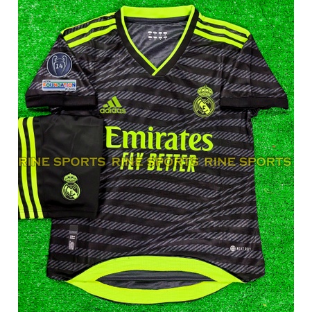 Bộ Real đen sân khách hàng Thailand mùa giải 2022-2023 Giống thi đấu 99%