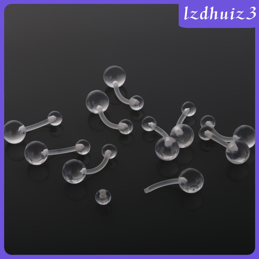Set 10 Khuyên rốn mũi lưỡi tai đa năng bằng acrylic trong suốt