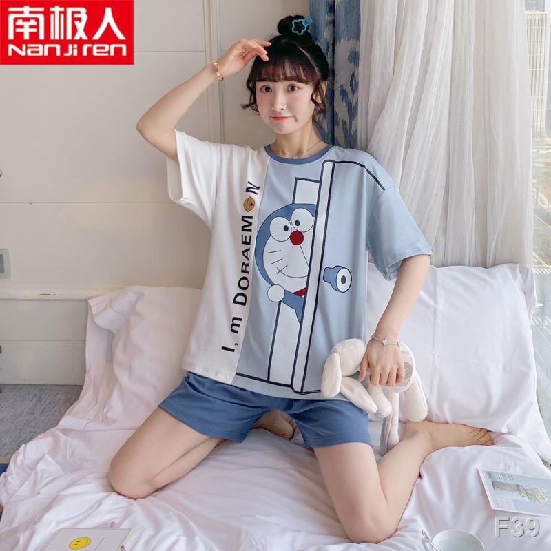 Antarctic cotton pyjama nữ mỏng tay ngắn hoạt hình quần áo ở nhà ngày sinh cộng size SuitG