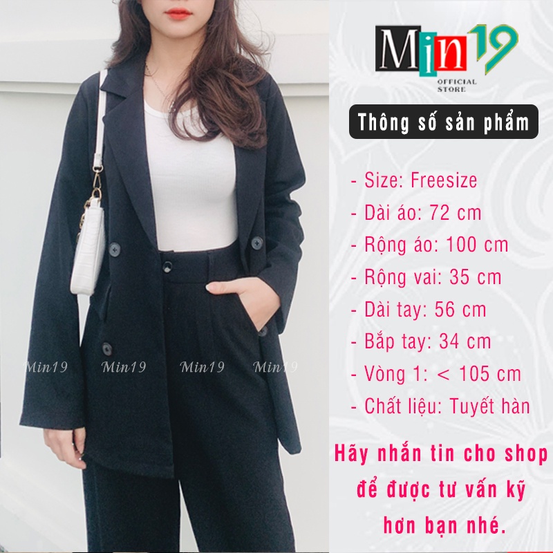 Áo vest nữ blazer công sở Hàn Quốc bigsize 1 lớp form rộng dáng dài tay dài cao cấp màu đen xanh be thời trang