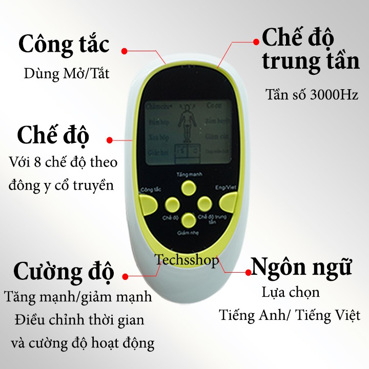 Máy Massage Xung Điện 8 Miếng Dán Pin Tiểu - Máy Mát Xa Trị Liệu