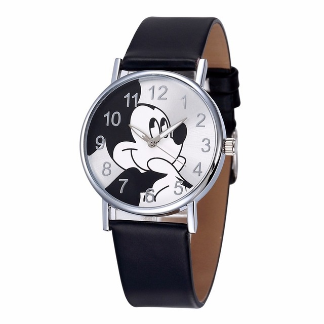 Đồng hồ LWCC 159 dây da mặt hình chuột Mickey dễ thương cho nữ