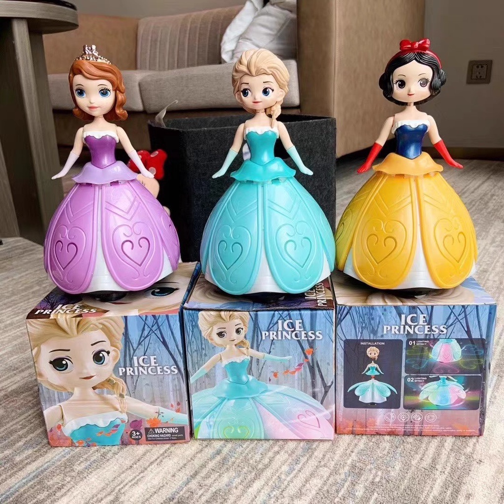 Đồ chơi đèn lồng Công chúa băng giá Elsa, Lọ Lem,Bạch Tuyết nhiều màu sắc có đèn nhạc xoay 360 độ cho bé chơi trung thu