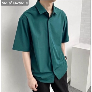 Áo sơ mi nam ngắn tay màu xanh cổ vịt