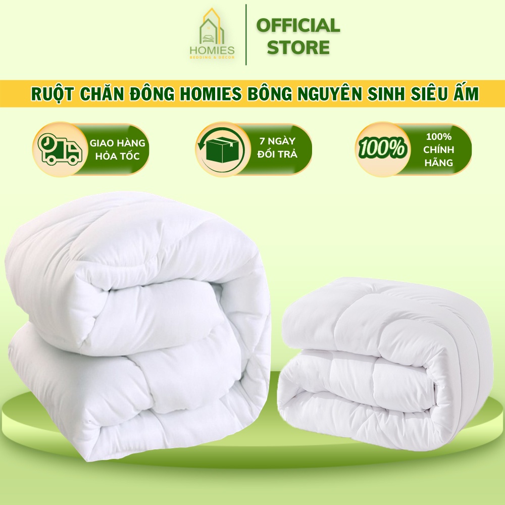 Ruột Chăn Đông HOMIES Bedding & Décor Ép Hơi Chất Liệu Bông Trắng Kích Thước 2m x 2m2