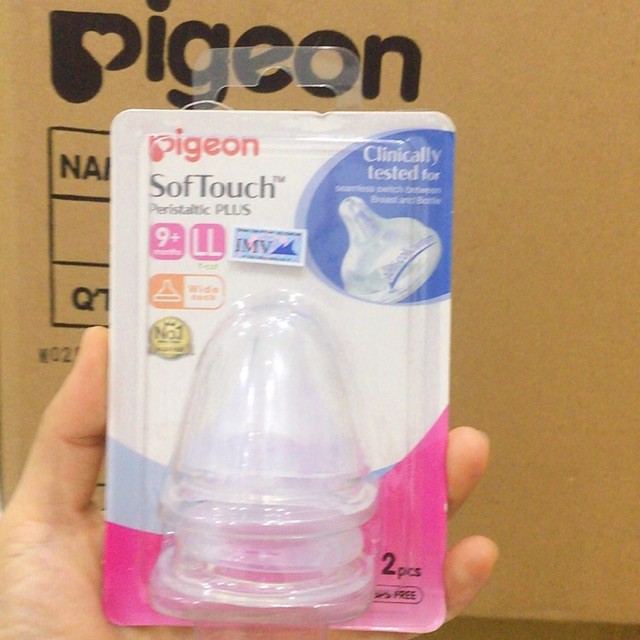 Núm vú Pigeon cổ rộng silicone siêu mềm Plus Size S M L LL (Hộp 2 cái)