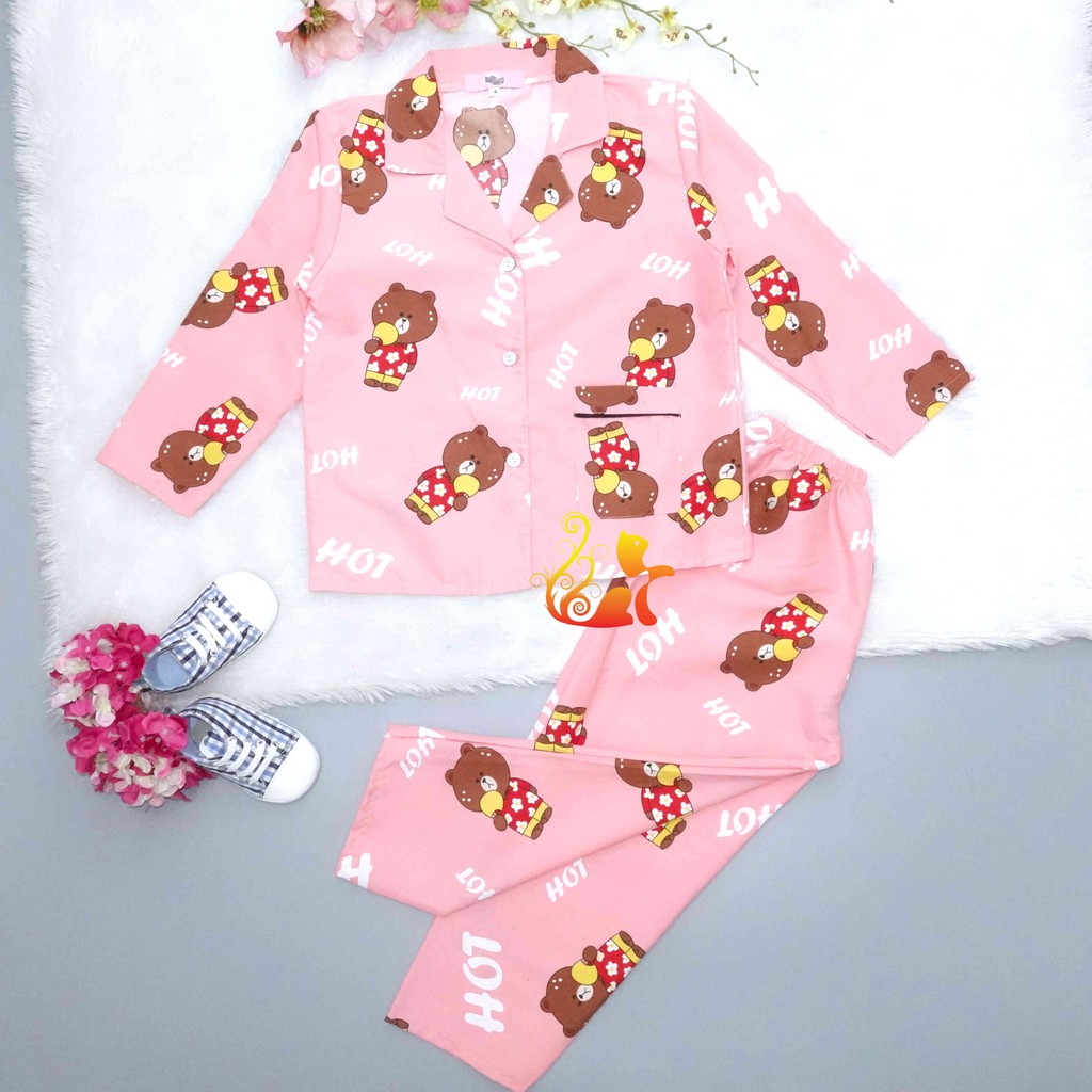 Đồ Bộ Mặc Nhà "Rao áo đỏ" Pijama Kate Thái Quần Dài - Cho Bé 16-42kg.