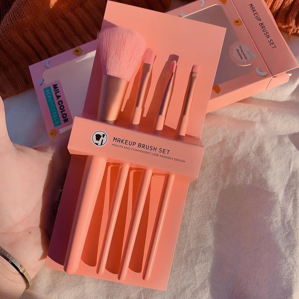 Bộ 4 Cọ Trang Điểm Tone Cam Hồng MILA COLOR Beauty Tools 5017