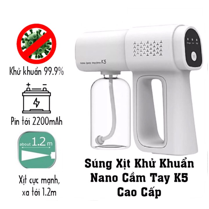 Máy Phun Sương Khử Khuẩn Nano K5 Tia Cực Tím, Cao Cấp - Có Đèn Hồng Ngoại