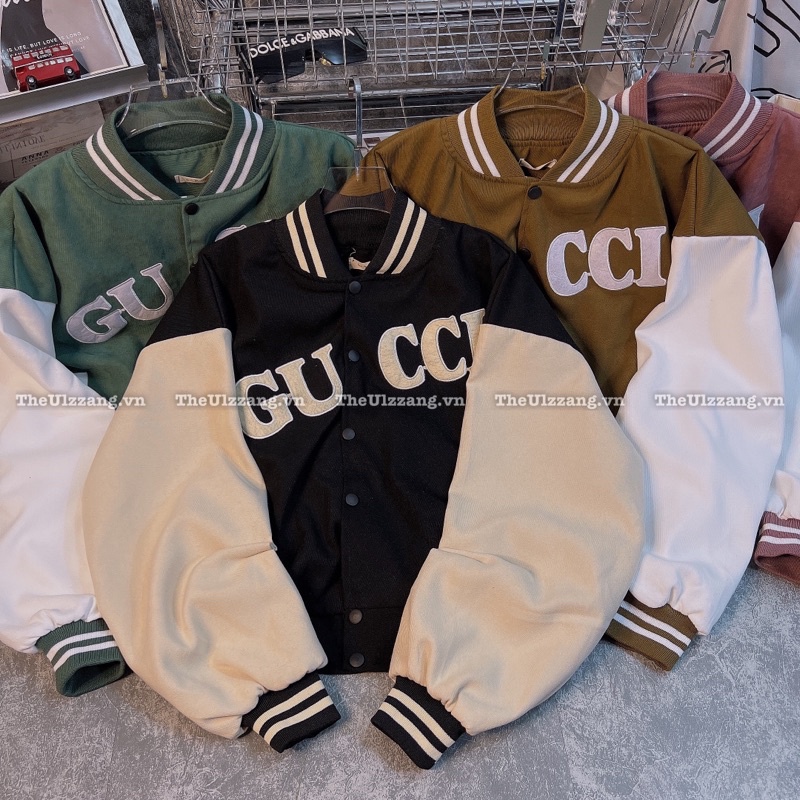 Áo khoác bomber quảng châu cao cấp form lửng nữ da lộn qc 2 lớp lửng thêu GU..Cll - DL2004
