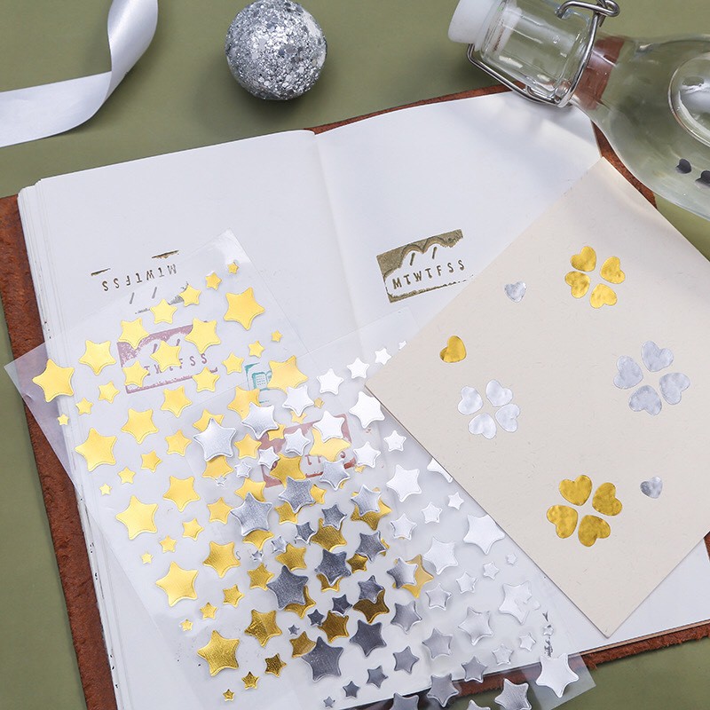 Sticker nhũ kim tuyến nhiều màu đơn giản trang trí sổ tay (SN10)