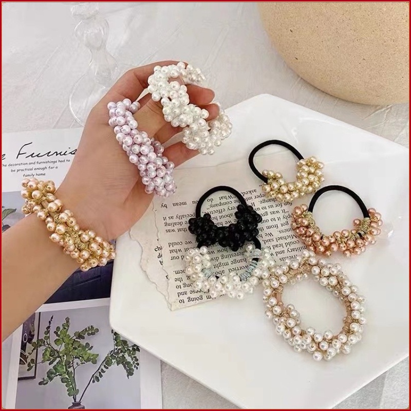 Dây Buộc Tóc Cao Su Bọc Da Đính Hạt Ngọc Trai Phong Cách ins Dành Cho Bạn Nữ