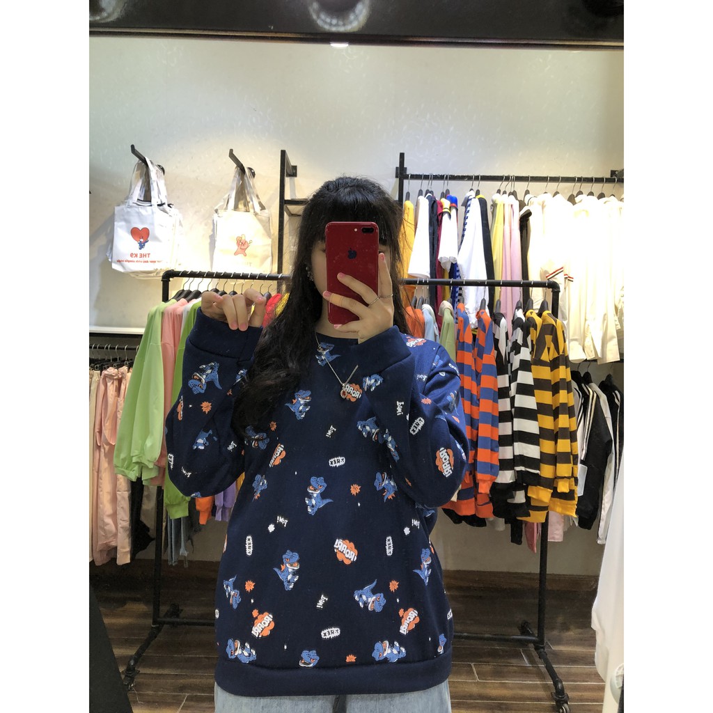 FREESHIP 50K Áo sweater nỉ họa tiết khủng long unisex | WebRaoVat - webraovat.net.vn