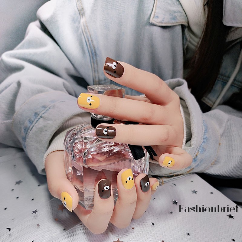 [Hàng mới về] Set 24 móng tay giả hình gấu nâu dễ thương dành cho nữ