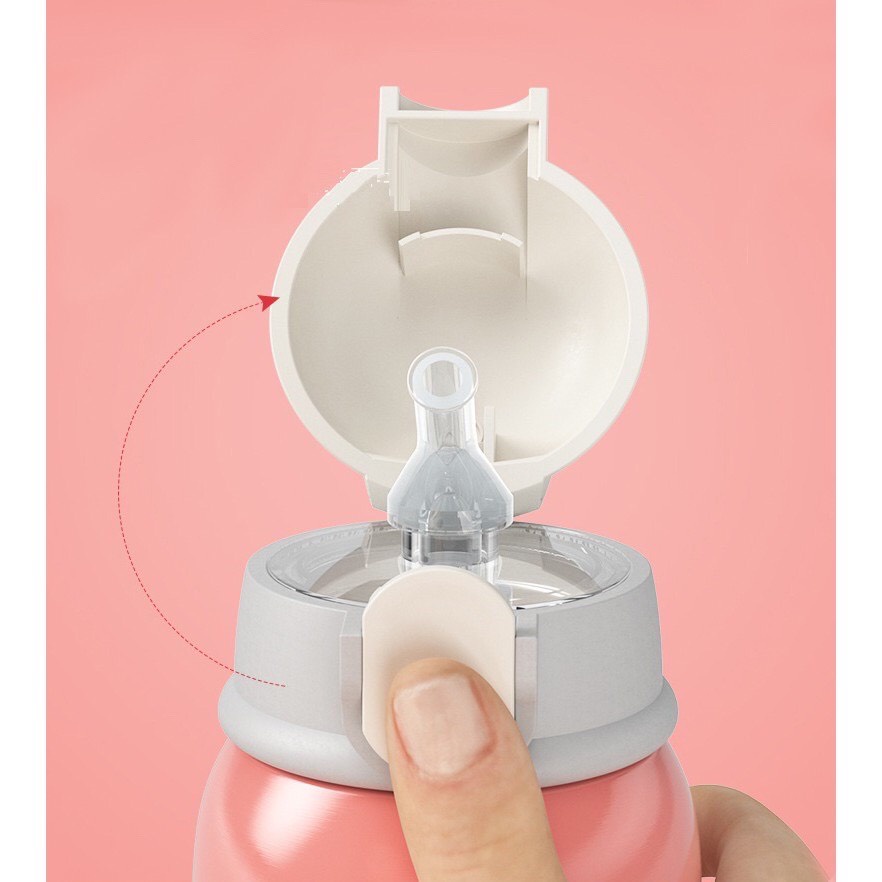 Bình Giữ Nhiệt Cho Trẻ em - Có Ống Hút, 2 Nắp Tiện Lợi, Chất Liệu Thép Không Gỉ inox 304 Cao Cấp, An Toàn Tuyệt Đối