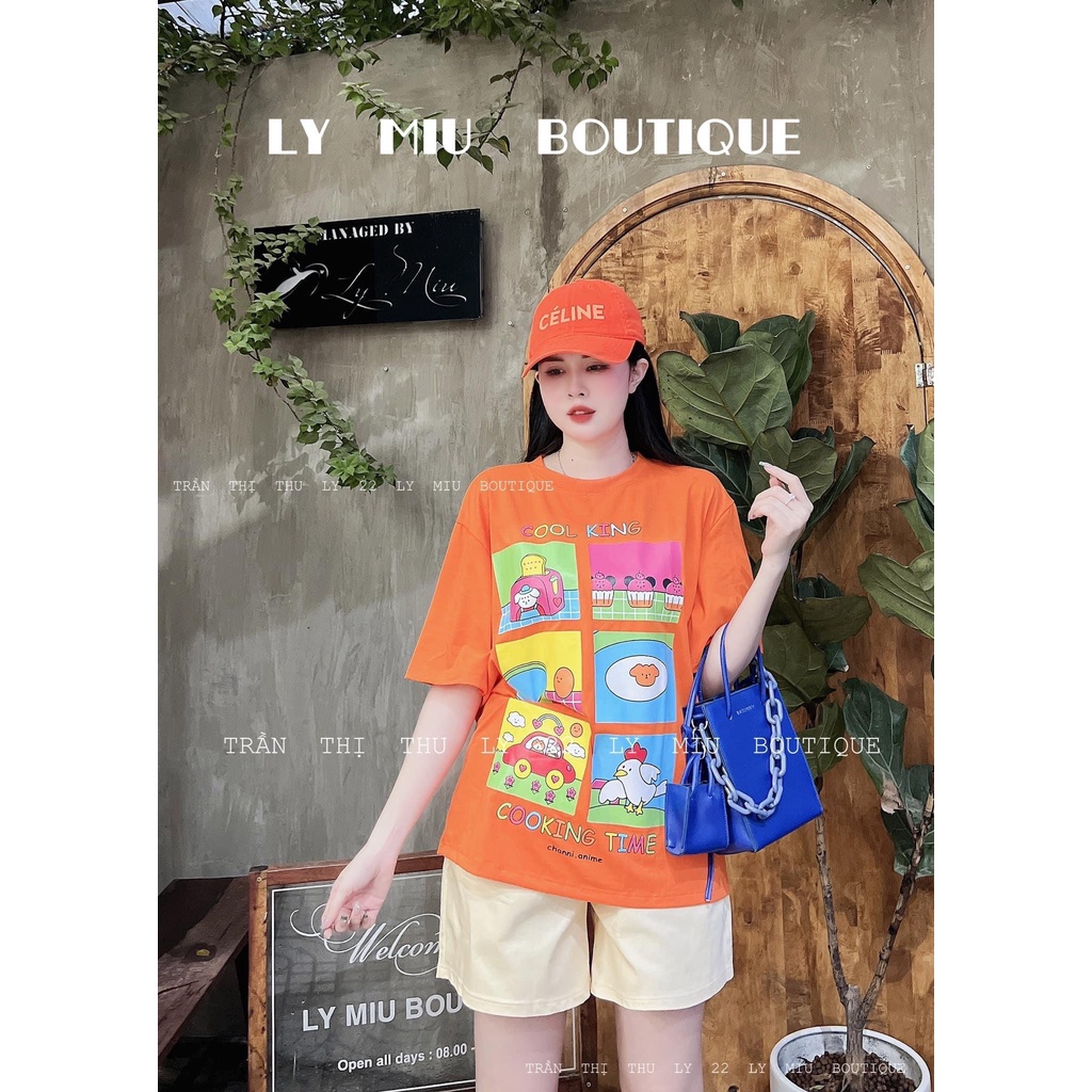 Set 3 món áo cam hoạt hình quần short đùi be kèm mũ siêu cá tính TL751