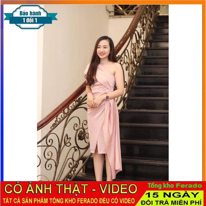 [ xả kho ] MiD Đầm xẻ tà lệch màu hồng bánh bèo V1231 Mie Design kèm ảnh thật