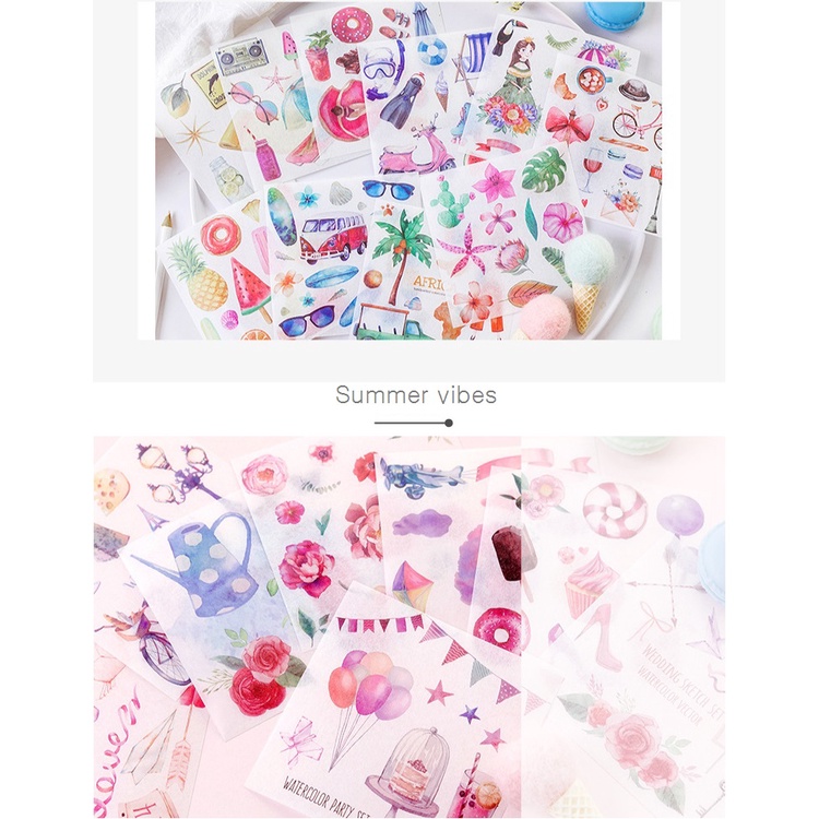 Enjoymore 🍁 Set 2 Tấm Dán Nhiều Chủ Đề Travel, Summer, Dream, Flower Sticker Trang Trí Sổ Tay Scrapbook Bullet Journal