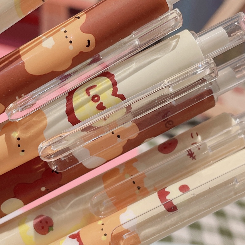 Bộ 6 Bút Mực Gel Ngòi 0.5 Inch Dạng Nhấn Hình Gấu Hoạt Hình Dễ Thương Cho Học Sinh