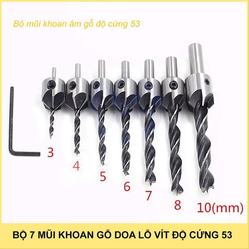 Bộ mũi khoan gỗ doa lỗ vít 7 mũi