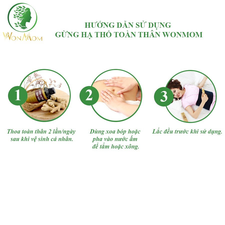 [ Giảm 35K - Đơn 339K ]  Gừng hạ thổ toàn thân massage giảm đau nhức, lưu thông khí huyết Wonmom 200ml