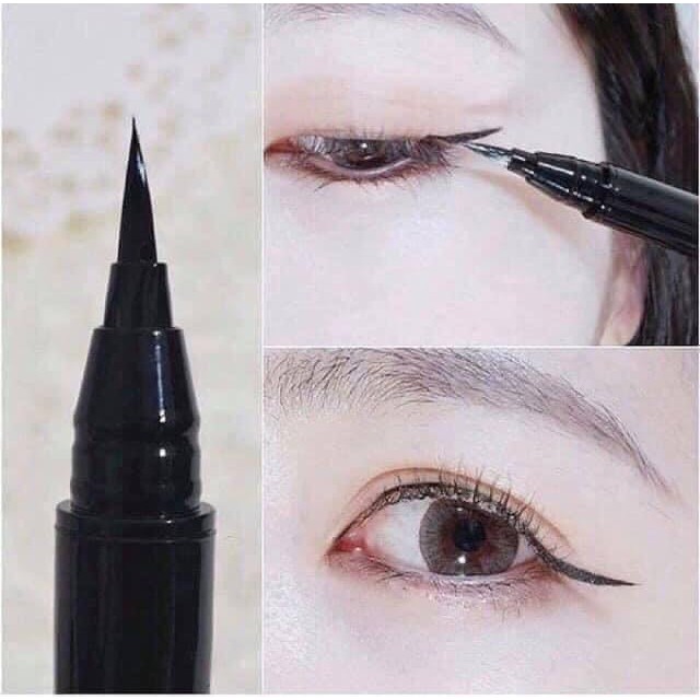 Bút dạ kẻ mắt nước siêu mảnh không lem trôi Karadium Waterproof Brush Liner Black (Vỏ trắng)